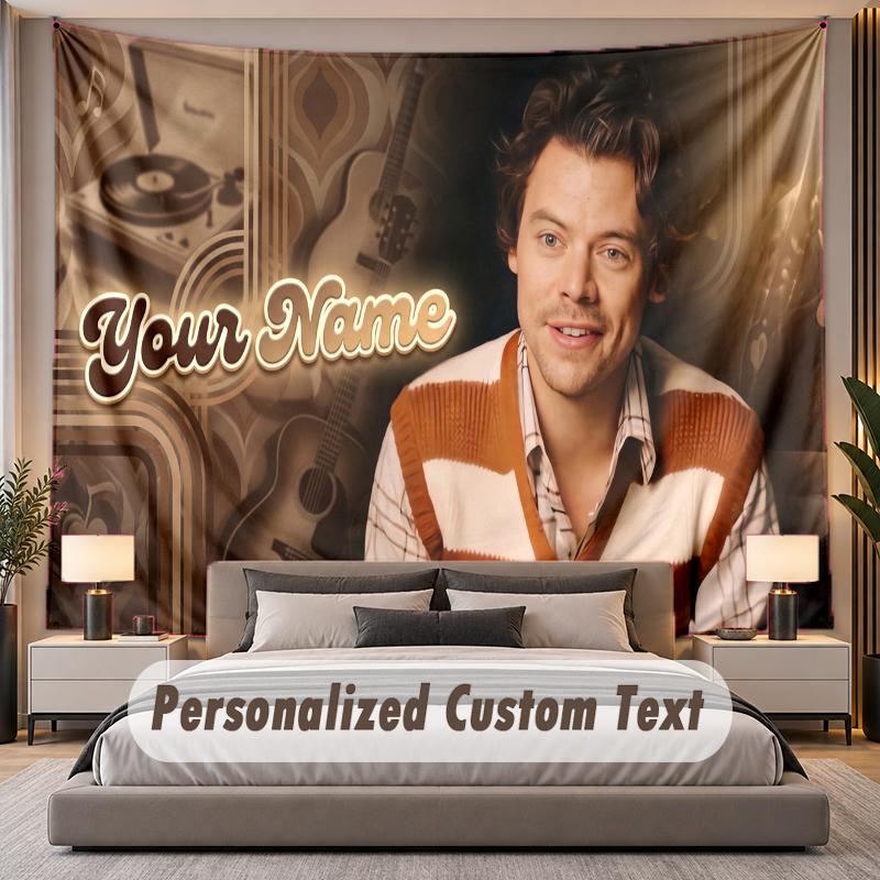 Custom Name Text Tapestry Harry Styles Personalized Polyester Wall Tapestry For Bedroom And Room