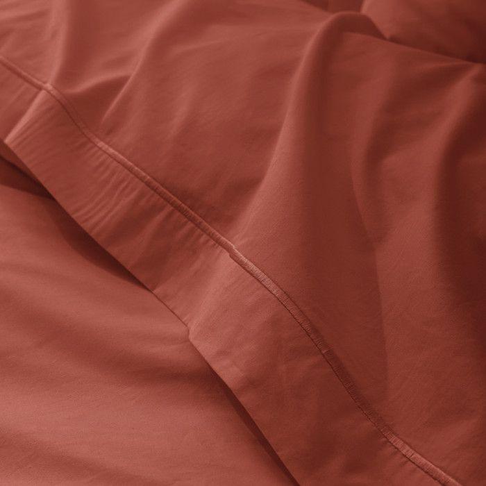 Drap plat percale de coton peigné "Julian" toutes dimensions Coton Pur - 270x300 - Julian Terracotta