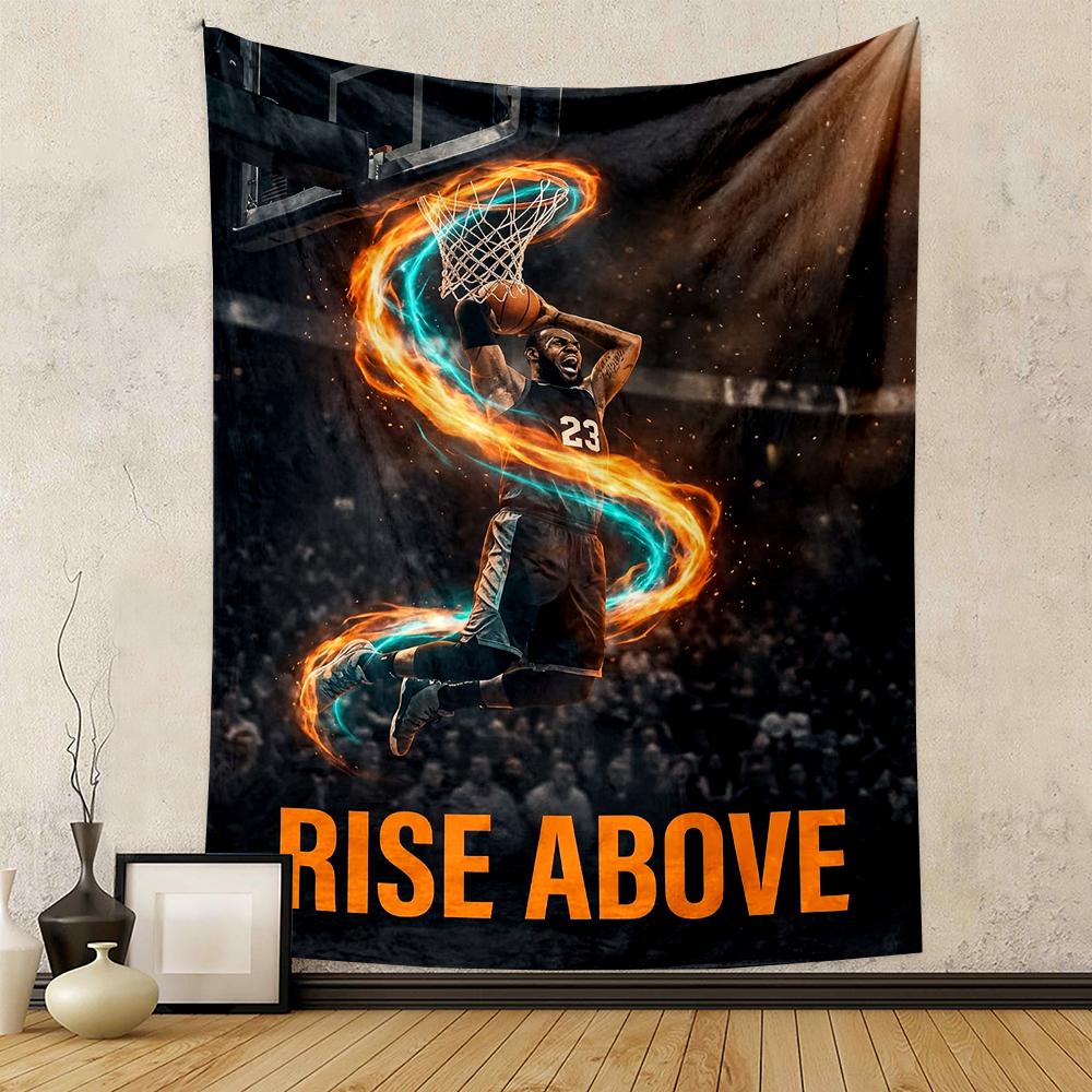 "Basketball Dunking Player with Fiery Energy Patterned Tapestry for Bedroom and Living Room Home Decor