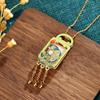 Guochao Court-Style Cloisonné Enamel & Imitation Hetian Jade Ruyi Tassel Necklace