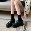 Thick-soled Small Leather Shoes Women's Widened and Fattened Round Head Versatile Retro Large-size Women's Shoes