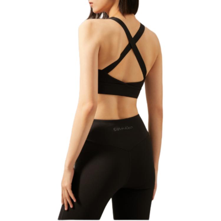 Calvin Klein Moisture-Wicking Medium Support Cross-Back Yoga Sports Bra Women Sports Bra Space-Black GWS4K200