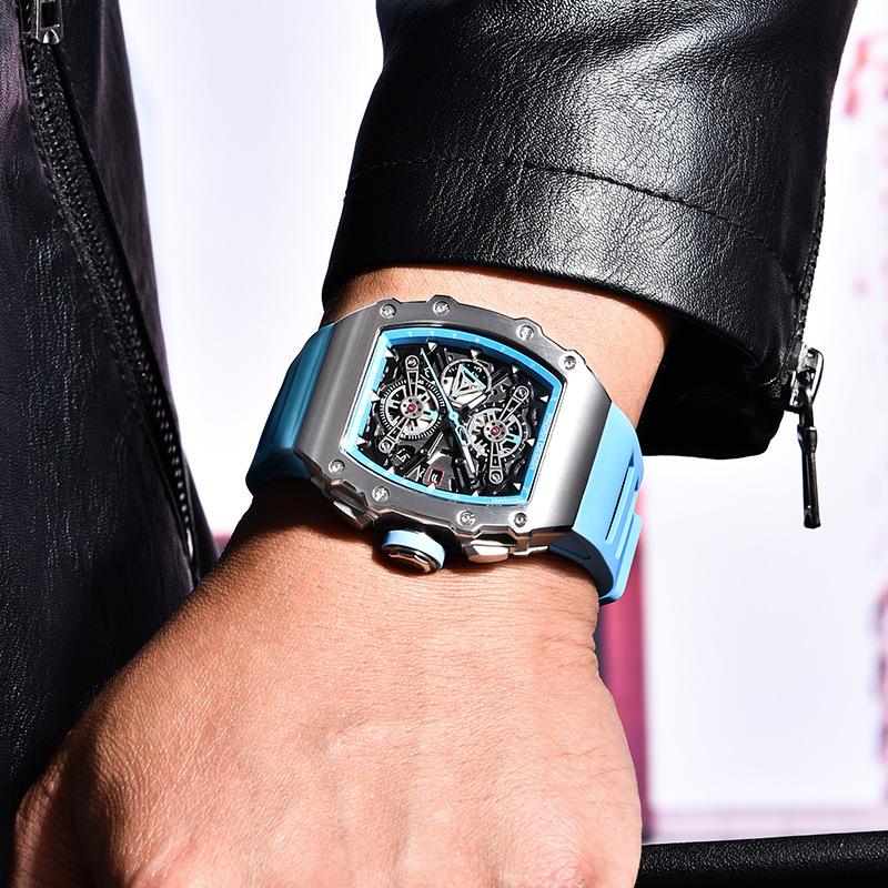 Pagani Design Reloj para hombre, multifuncional, de cuarzo, resistente al agua, tipo tonneau, de alta gama