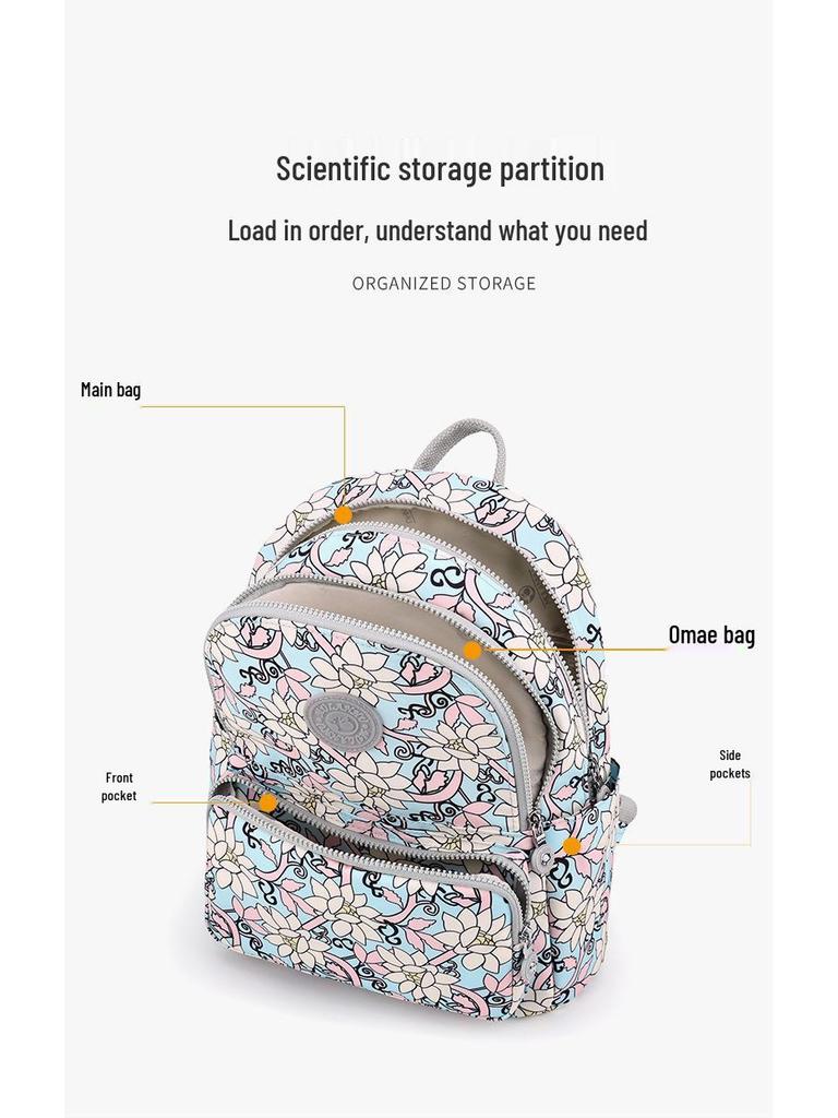 Mångsidig Tryckt Reseryggsäck i Nylon - Casual, Trendig och Enkel Mamma-väska