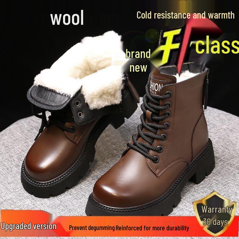 

Женские зимние ботинки из натуральной кожи с мехом - Теплые, на толстой подошве, в стиле Мартин, Короткие зимние ботинки с велюровой подкладкой. 37