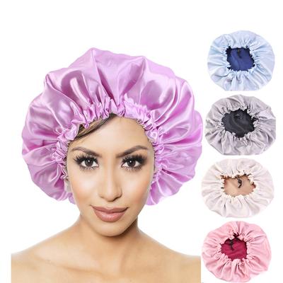 Doppelschichtige Satin-Duschhaube, große Dauerwellenkappe für Chemotherapie, Schönheit, mit Einstellschnalle für das Haar