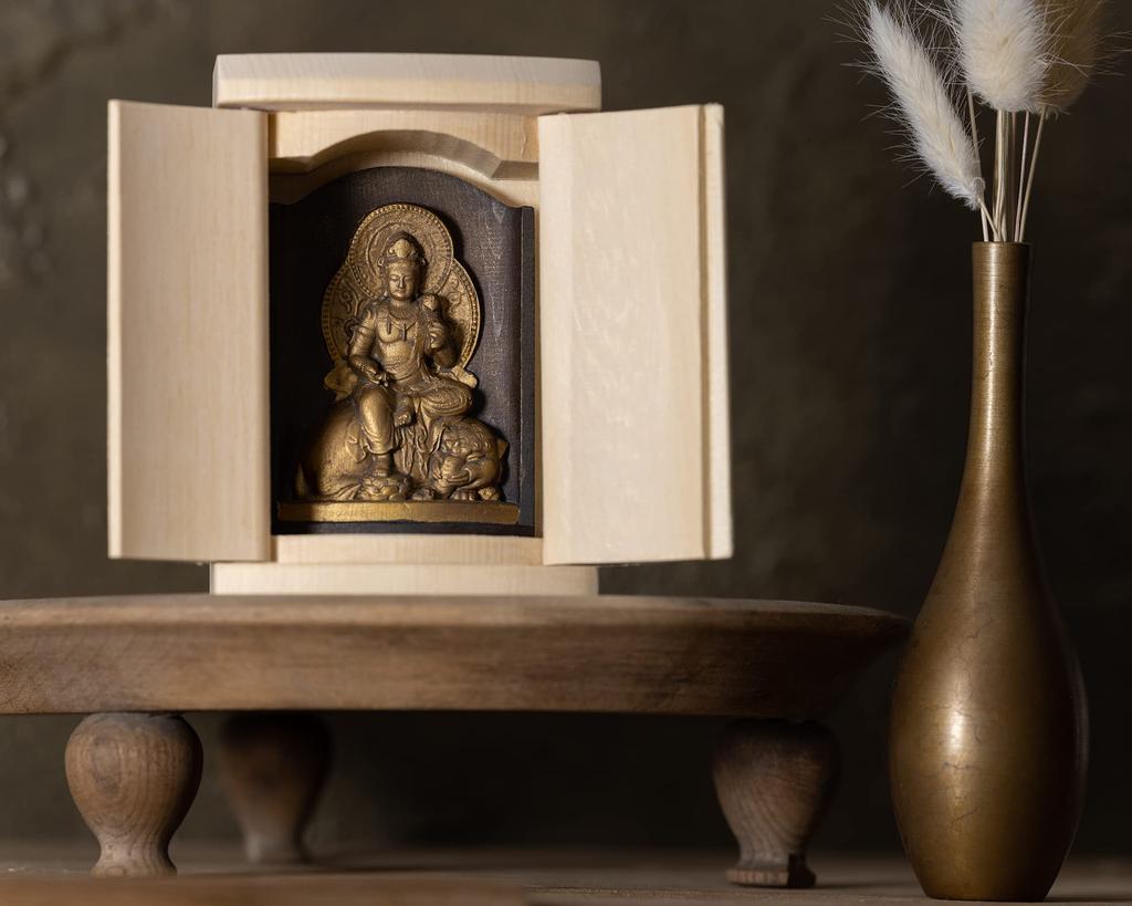 Zeku Fugen Bodhisattva Buddha-Statue in einem Schrein Gebet am Berg Koya Kongo Tierkreiszeichen-Talisman für diejenigen, die in den Jahren des Drachen und der Schlange geboren wurden (Gold