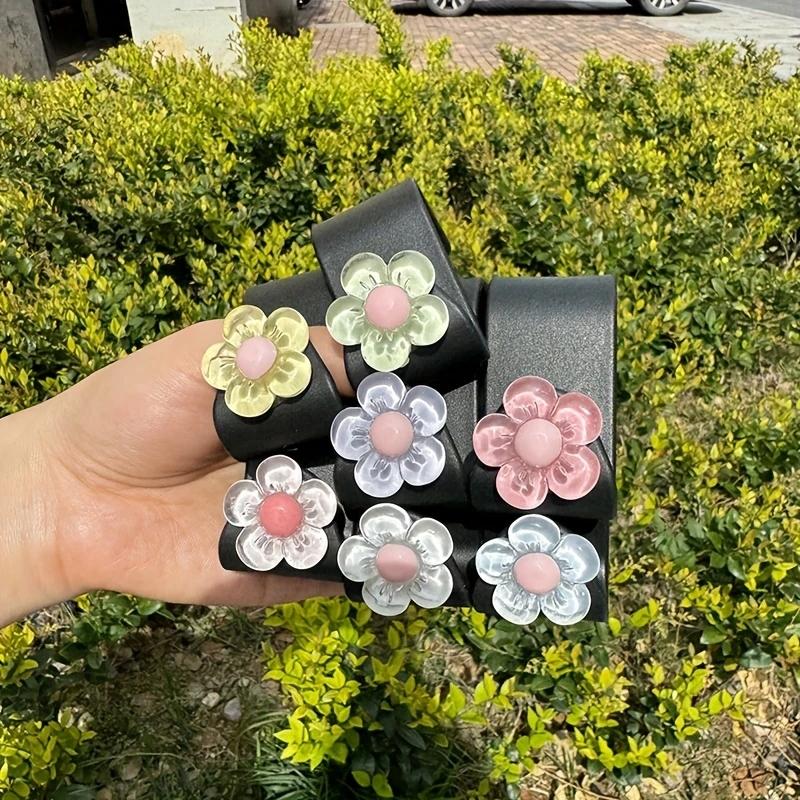 4-Piece Cute Crystal Flower Car Hook - Durable ABS Material, Multifunctional Rear Seat Organizer, Interior Accessories