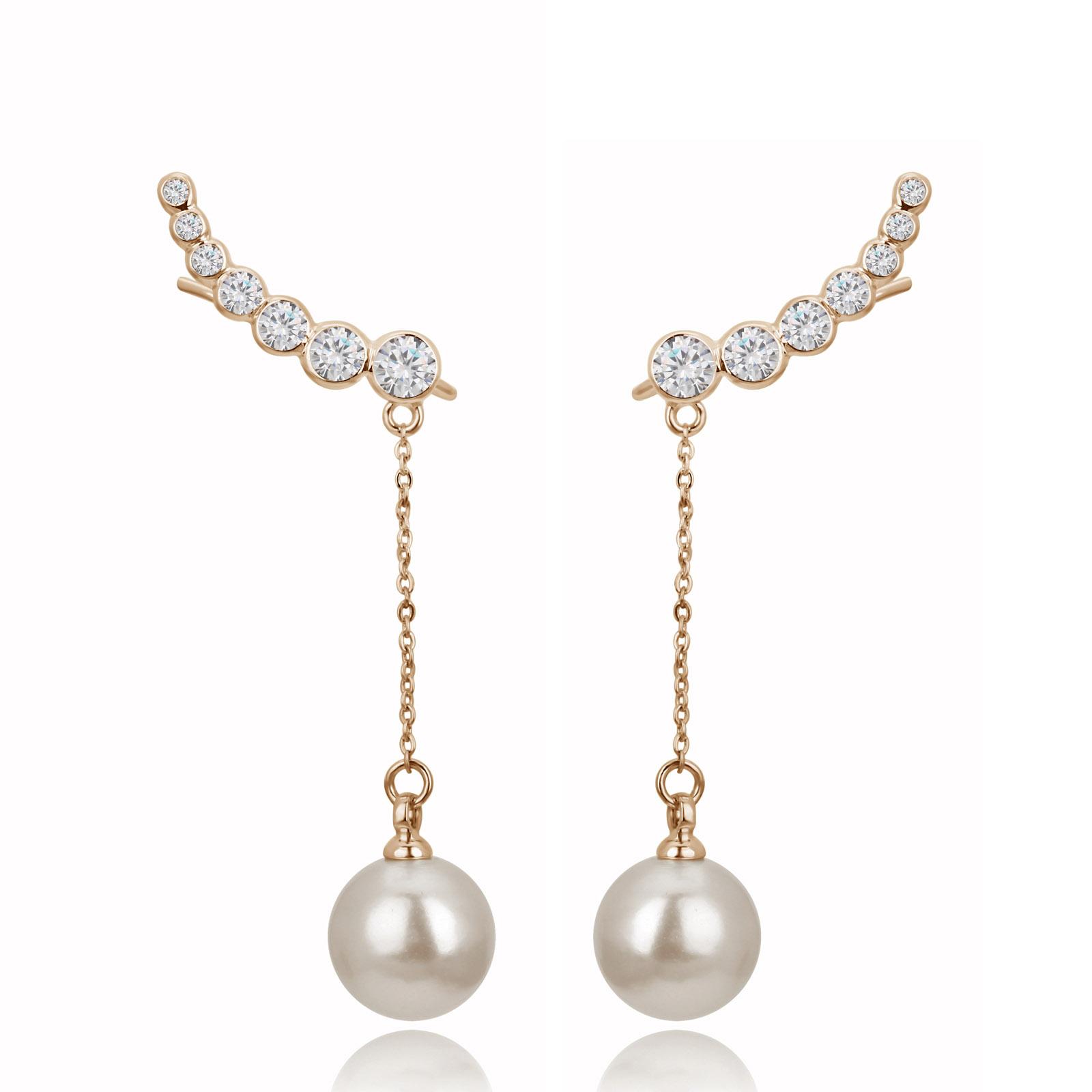 

ZHOUYANG Top Quality Aesthetic Dangle Earrings For Women Cubic Zirconia Imitation Pearl Rose Gold Color Ear Hook Jewelry E460