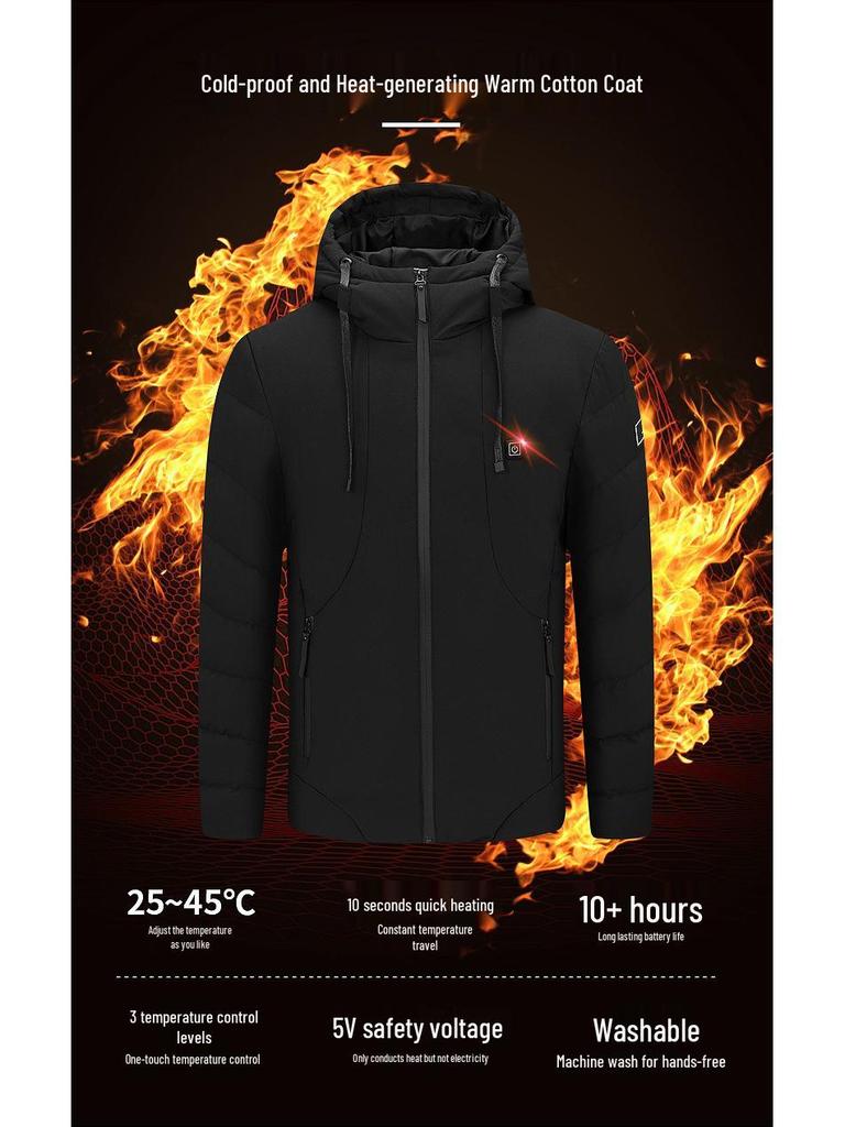 Heated Cotton Coat: Smart Electric Hooded Winter Jacket for Men