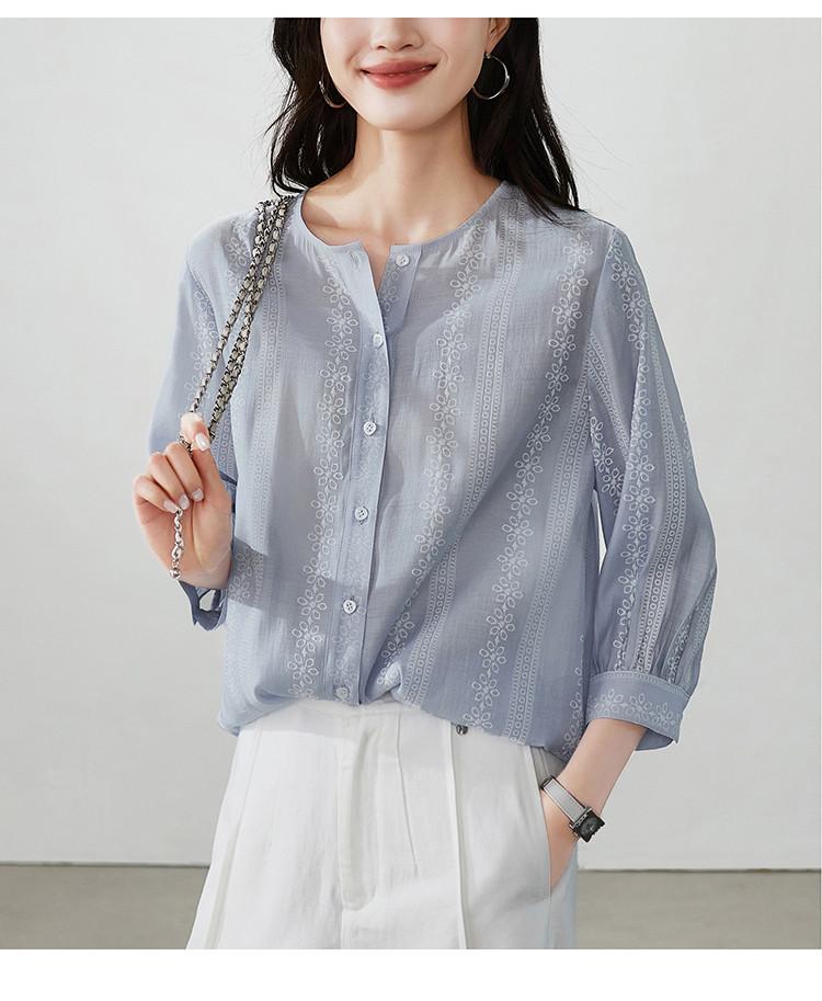 French Round Neck Seven Quarter Sleeved Shirt for Women, 2026 Spring Fashion, Loose and Versatile Commuting Shirt
