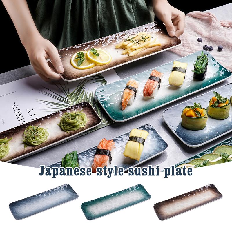 Assiette à Sushi Style Japonais Assiettes à Sushi en Céramique Sashimi Snacks Assiette Longue Restaurant Japonais el Plat Rectangulaire Vaisselle