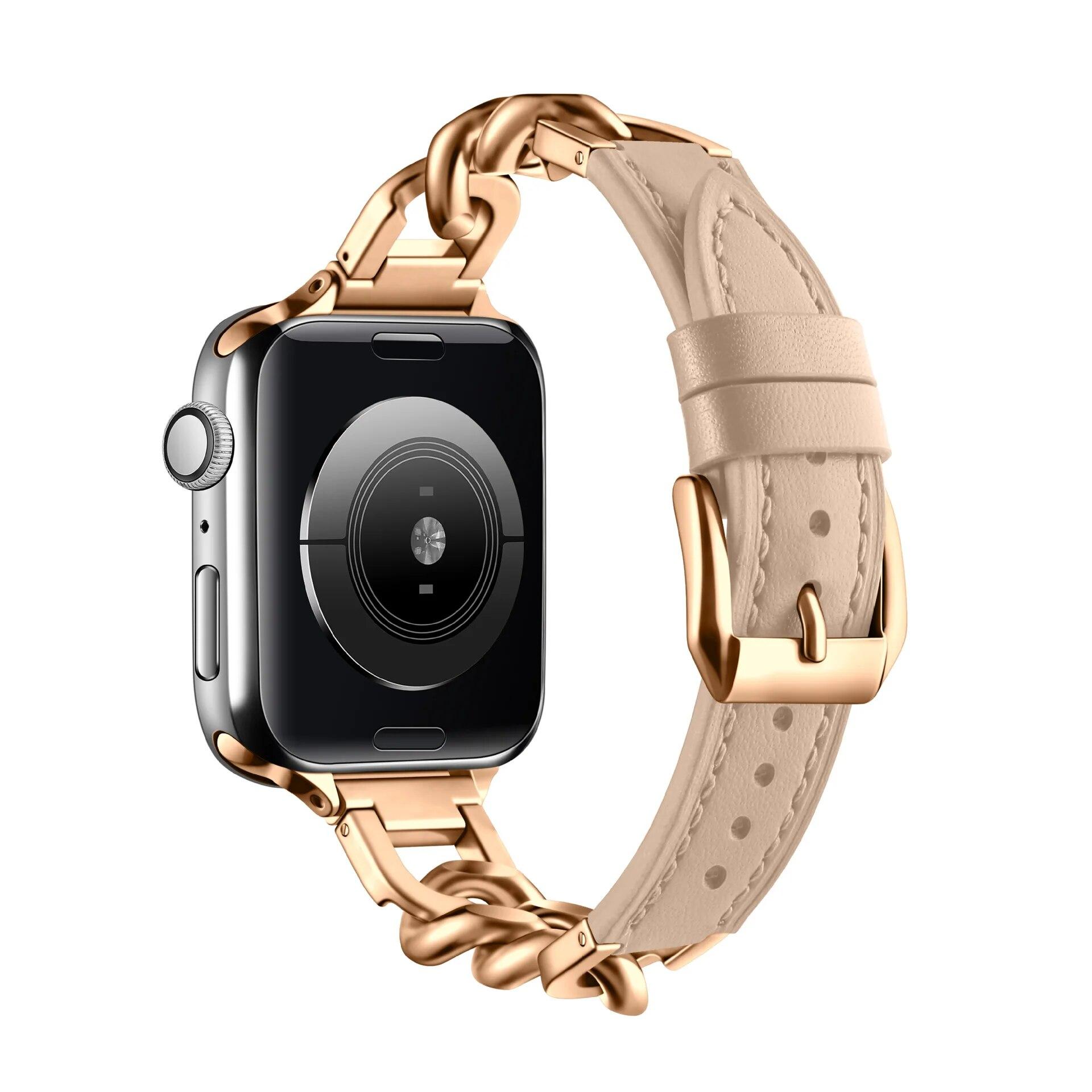 

Металлический кожаный ремешок для Apple Watch Band 45 мм, 44 мм, 42 мм, 41 мм, 40 мм, 49 мм, 38 мм для Iwatch Ultra2 9, 8, 7, 6, 5, 4 SE, сменный браслет For 38mm 40mm 41mm