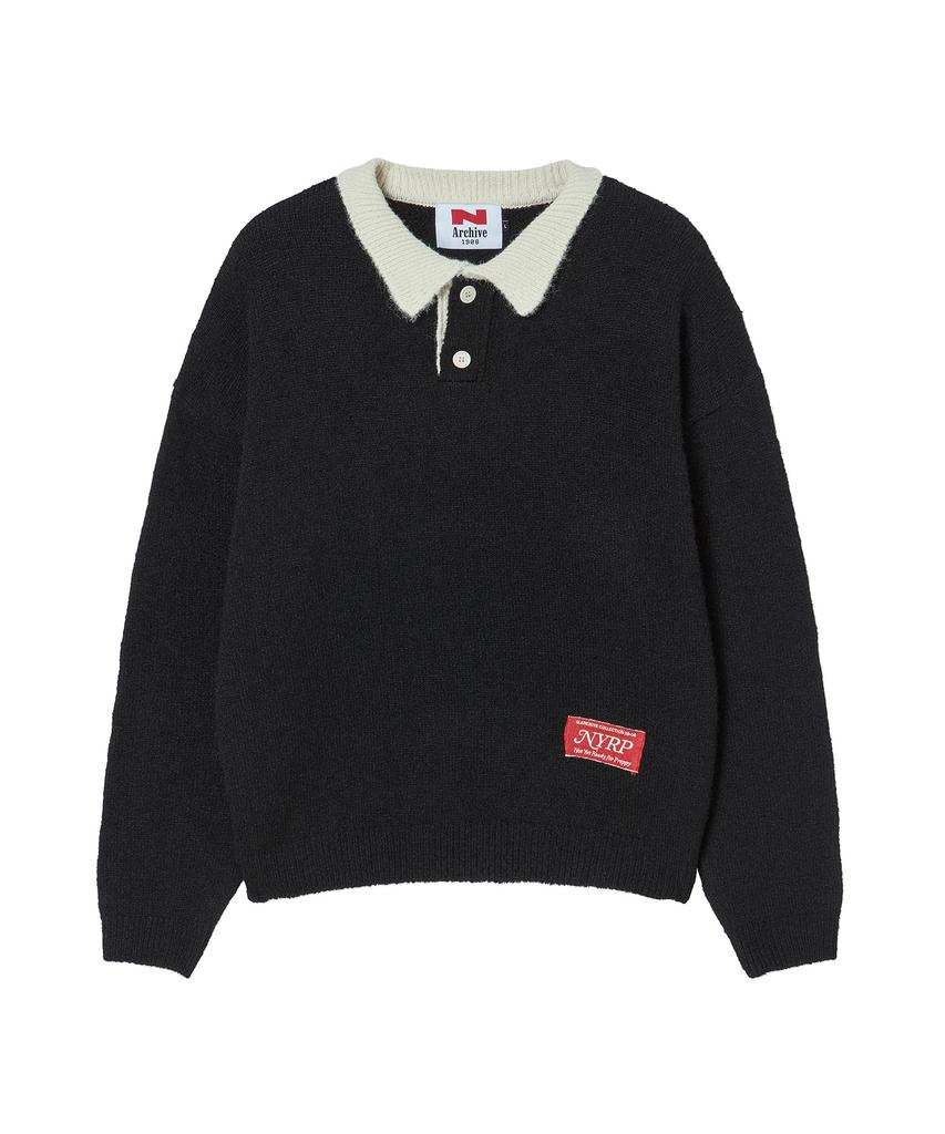 BEYOND CLOSET [Collection Line] Fuzzy Archive Rugby Knit Black