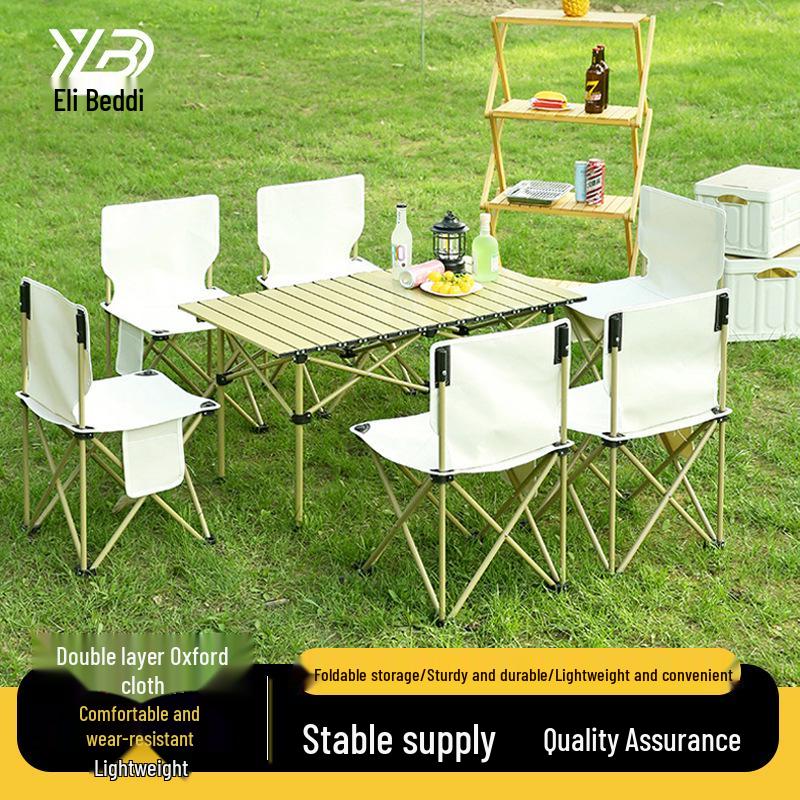 Outdoor Foldable Aluminum Table and Chair Set - Portable Picnic and Camping Roll-Up Table