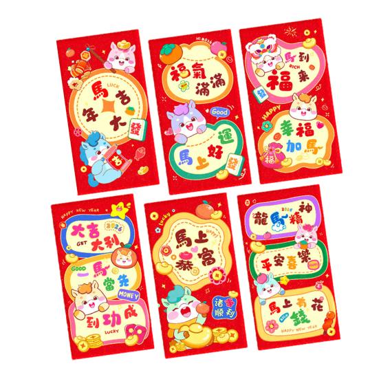 6Pcs Red Envelopes Year of Horse Large Size Thickened Coated Paper Bright Color Lucky Money Bags New Year Gifts