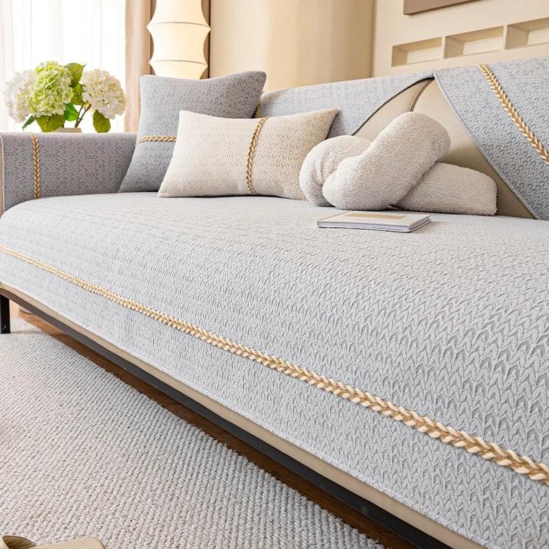 Cotton and Linen Jacquard Sofa Cushion Winter Thicken Soft Comfortable Modern Simple Wind Cover Cat Cushion Plush Sofa Cover