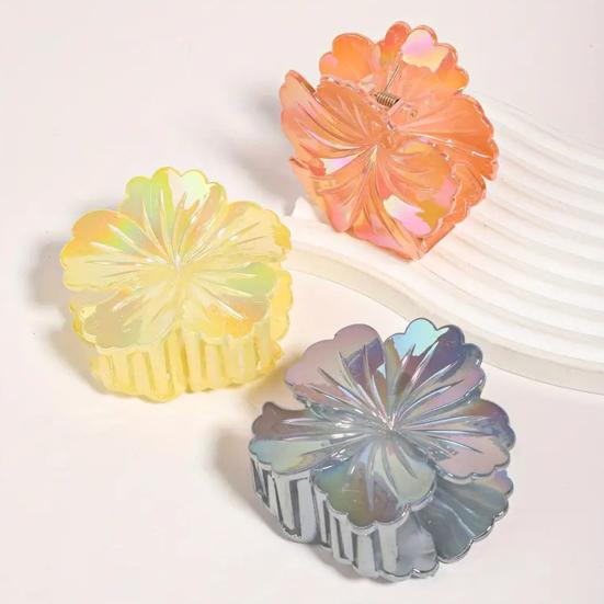 Women Hair Claw Flower Design Back Head Hair Clip Non-Slip Grip Bright Colors Shark Hair Claw Hair Accessory