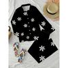 Women's Fresh Resort Style Long-sleeved Trousers Suit Black Background White Daisy Print Shirt Wide-leg Pants Two-piece Set