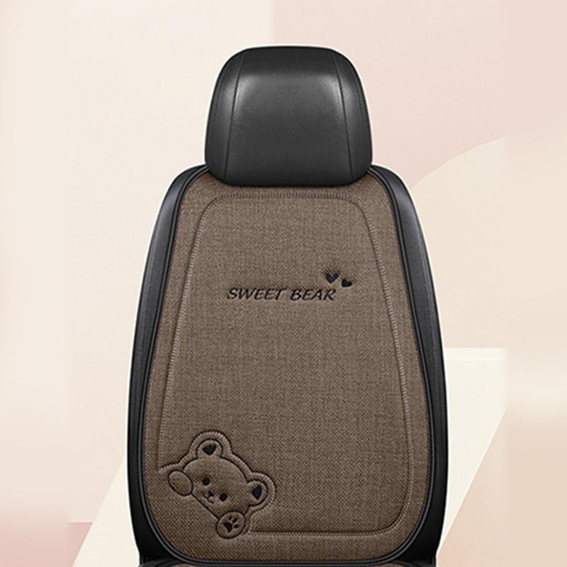 Fashion Luxury Car Seat Cushion Linen Cartoon Bear Women's Cute Anti-slip Breathable Car Seat Protect Cushion Cover Universal