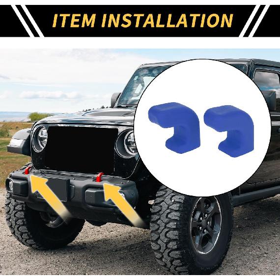 Car Bumper Tow Hook Covers for Jeep Wrangler JK JL Gladiator TJ 2007-2023 Tow Cover Cap Rubber Blue 2pcs