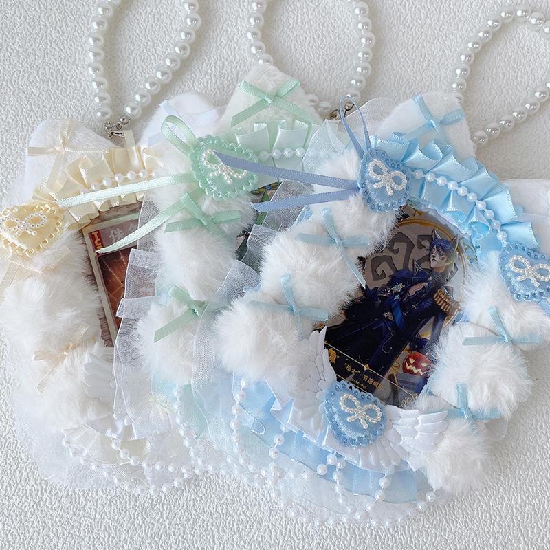 Lolita krajkový držák na fotokarty Ručně vyrobený držák na karty pro 3palcové idolové karty Fotografie Anime odznaky Displej Klíčenka Závěsná taška Přívěsek