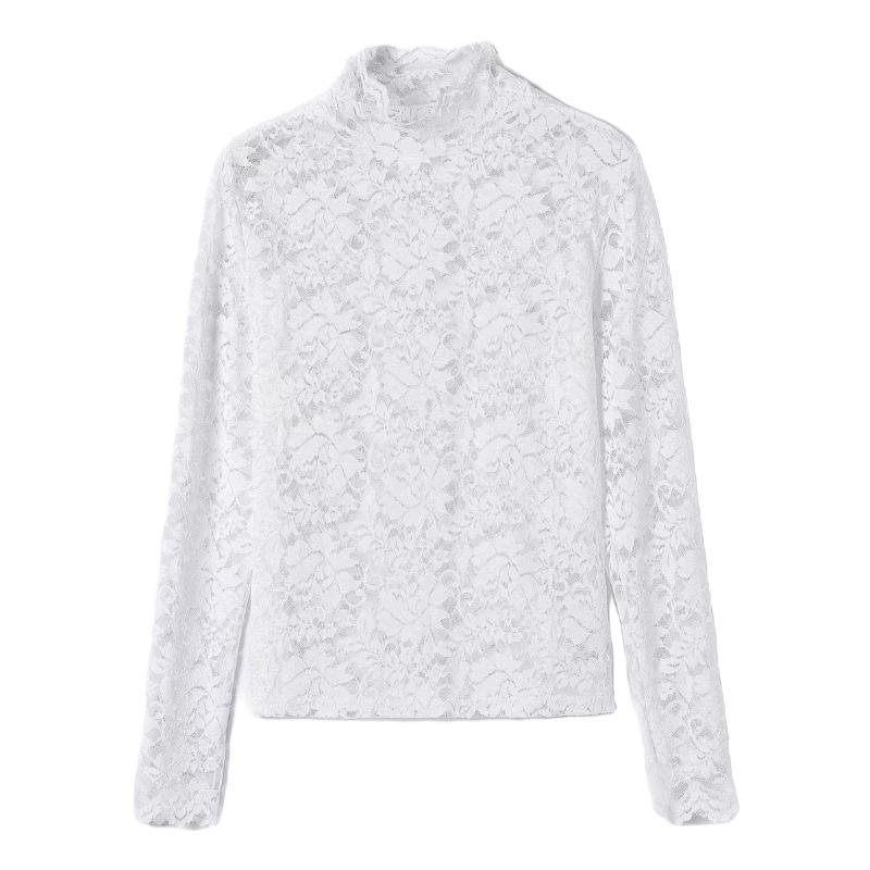 Podzimní/Zimní Krajkový Síťovaný Rolák Slim-Fit Dámský Top s Dlouhým Rukávem