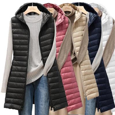 Giacca Piumino Leggero Imbottito Media Lunga con Cappuccio Autunno e Inverno Gilet di Cotone