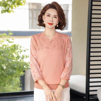 Spring-Autumn Knit Top: Fashionable Seven-Point Sleeve for Middle-Aged and Elderly Women
