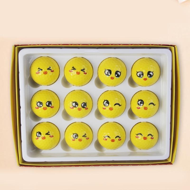 12Pcs Lovely Emotion Face Golf Balls Funny Yellow Practice Golf Balls Novelty Golf Gift for Men Women Golfers Enduring