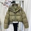 Women's Stand Collar Long Sleeve Cropped Jacket Loose Fit Casual Puffer Coat Winter Warm Outerwear