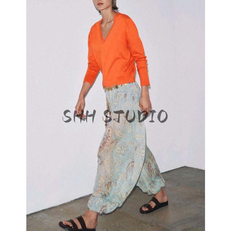 Autumn New Product Women Clothes French Style Design Sense Solid Rib V-neck Long Sleeve Plain Stitch Knit 3471028