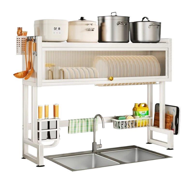 Multi-Functional Kitchen Storage Rack: Above-Sink Cupboard for Dustproof Dish, Bowl, and Chopstick Drainage