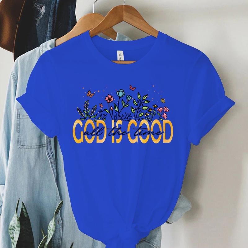 God Is Good All The Time Graphic T Shirt Women Vintage Boho Religious Christian TShirts Retro Aesthetic Jesus Tshirts Faith Top