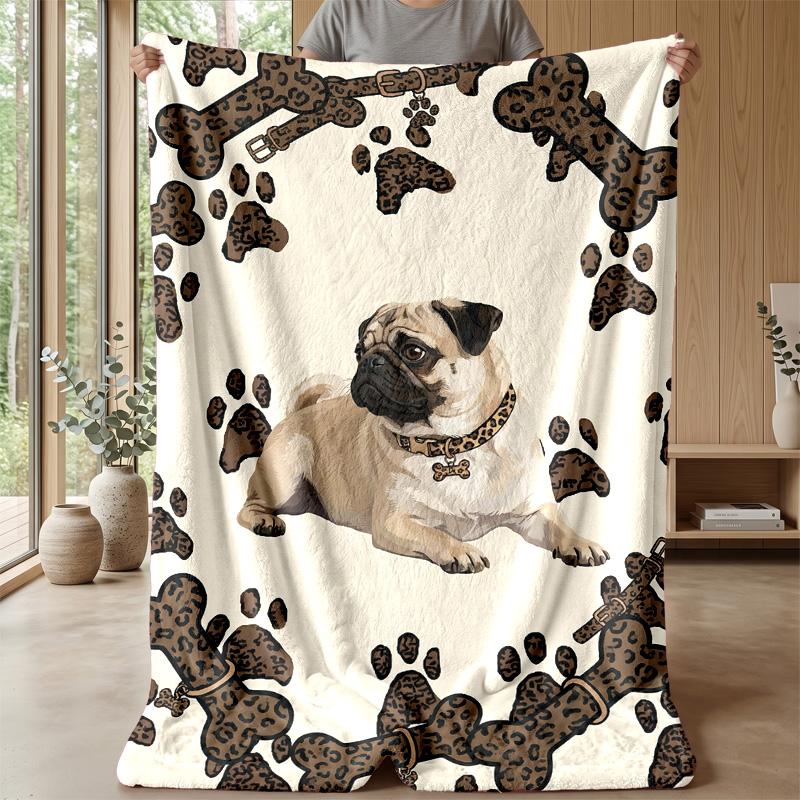Pug Paradise Floral Theme blanket Lightweight Warm Flannel Blanket Decorative Throw Blanket for Home Decoration