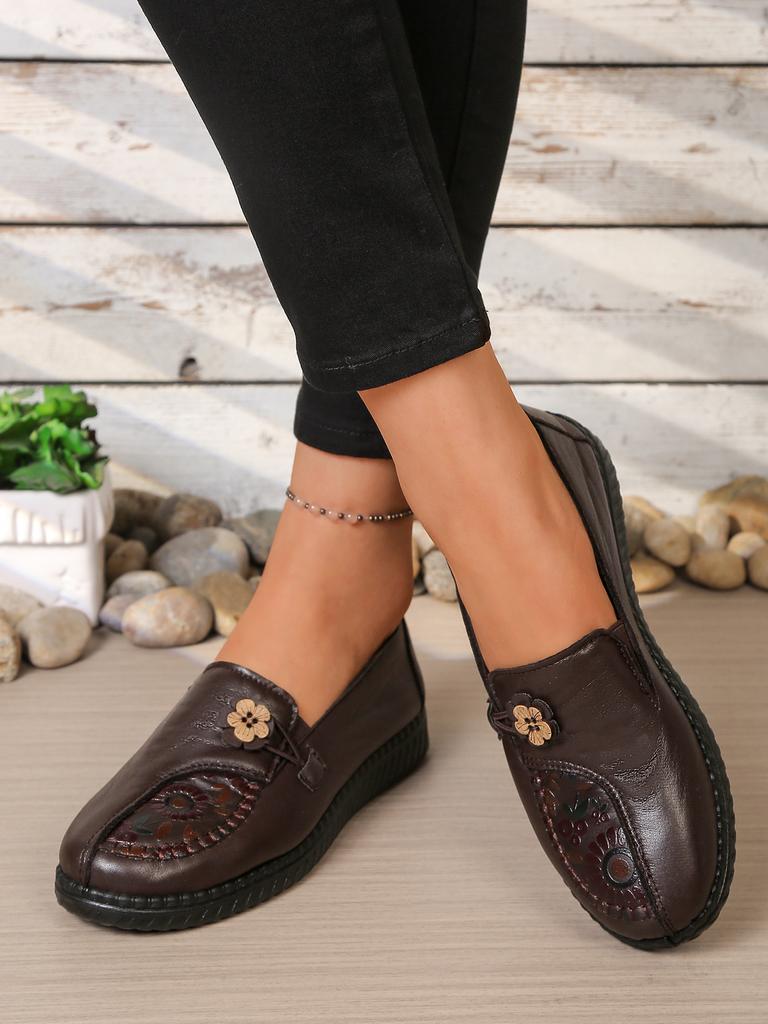 Women's leather flat shoes, spring and autumn women's loafers, classic single-product mother shoes, non-slip and comfortable