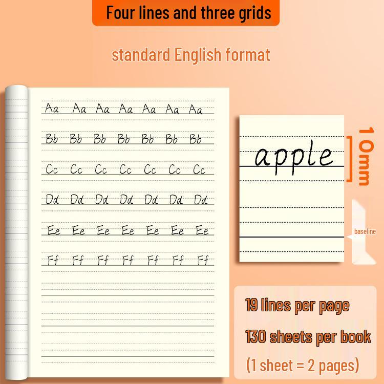 A5 English Elementary School Workbook: Four Lines, Three Spaces, Grades 1-3