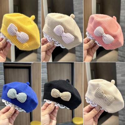 Modny słodki dziecięcy kapelusz jednokolorowy kokarda ciepły beret dla dziewczynek vintage księżniczka beret kapelusz dzieci jesień zima czapka prezenty