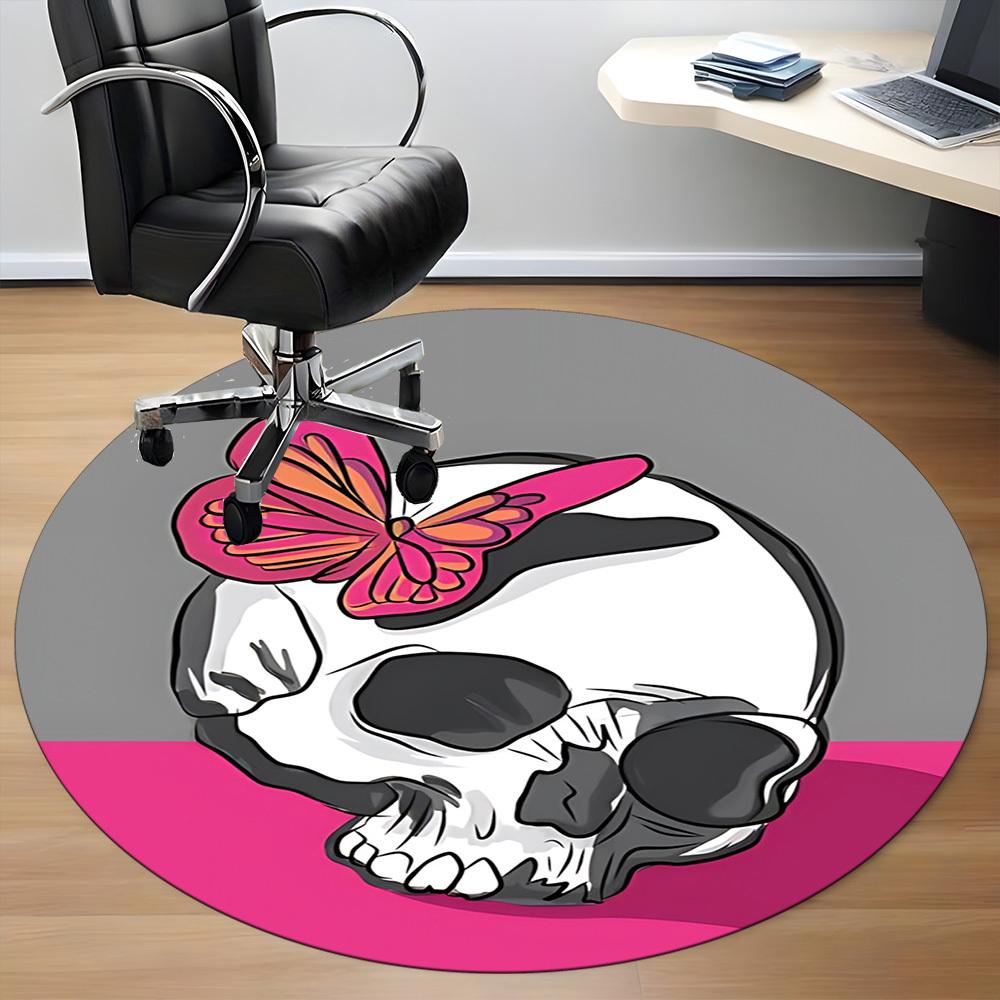 1pc Skull Butterfly Office Round Rug, Non-slip, Soft and Durable Office Rug for Interior Decoration, Perfect for Office,Decoration Yy260204068