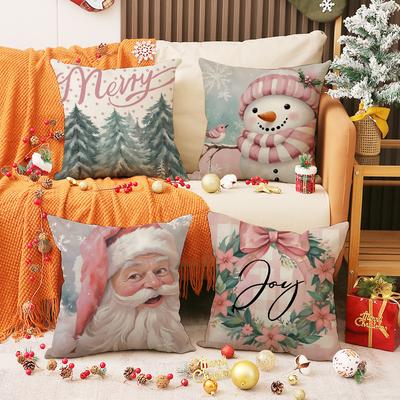 Weihnachten Neu Dekokissenbezug Leinen Druck Weihnachtsmann Sofakissenbezug Zuhause Feiertagsdekoration Kissenbezug
