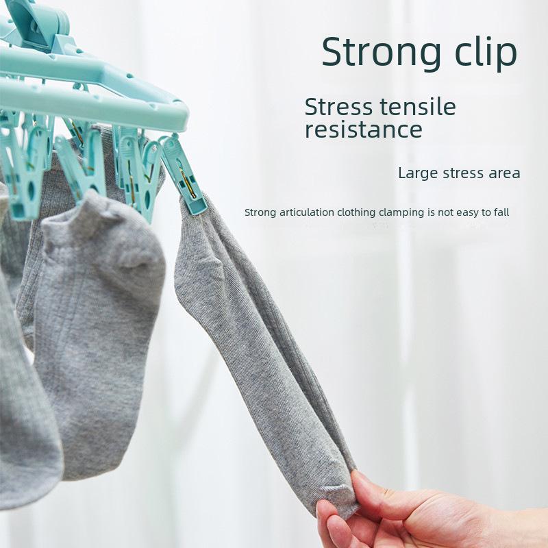 Windproof Folding Hanger with 32 Clips - Multifunctional Drying Rack for Socks and Clothes