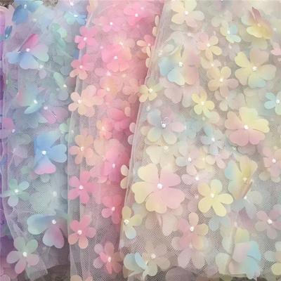 1 Yard DIY Handmade High Quality Lace Mesh Embroidery Sequin 3D Flower Tulle Fabric DIY Dress Bow Clothes Decor Crafts