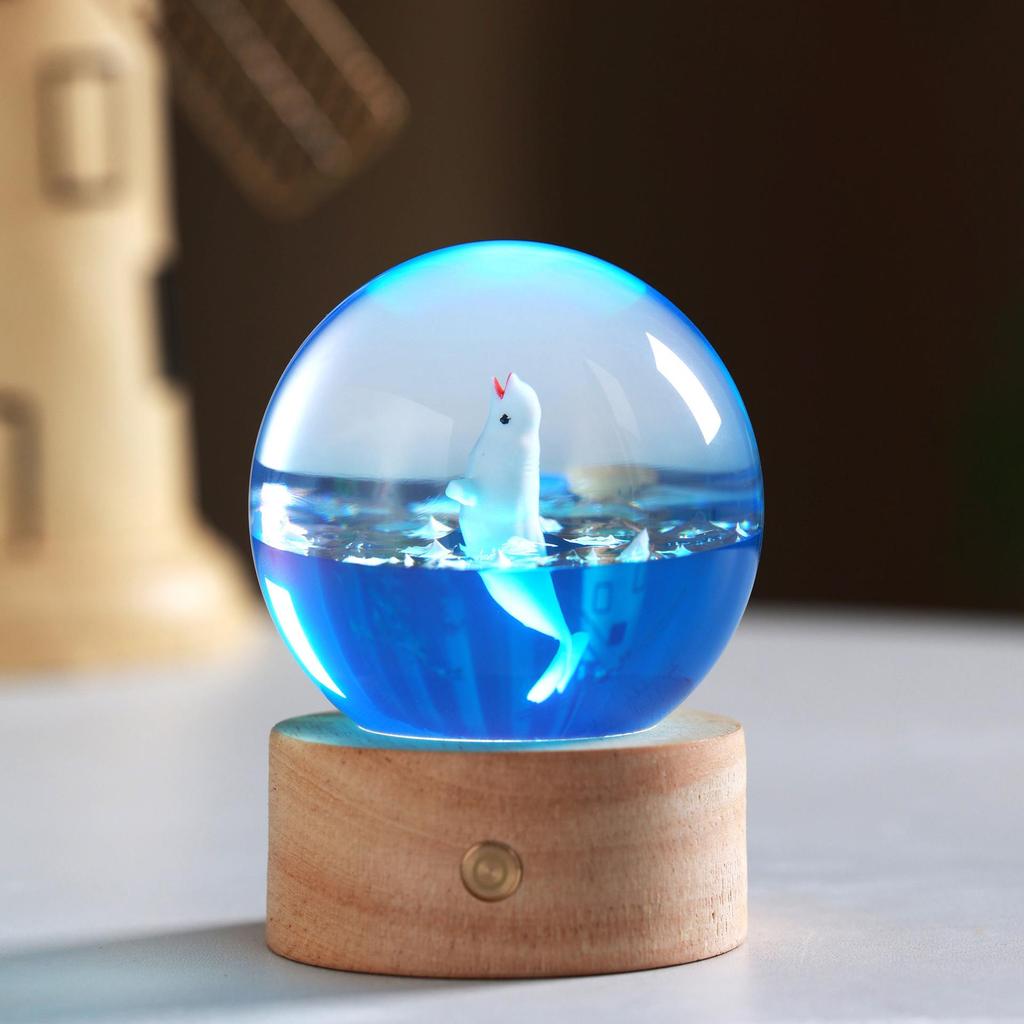 Ocean Whale Resin Crystal Ball Night Light Music Box – Ideal Birthday Gift for Kids & Friends