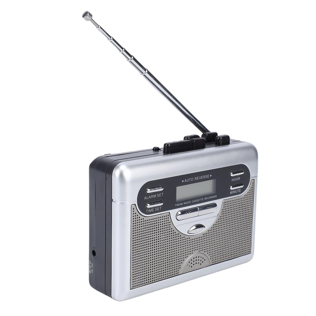 Cassette Player AM FM Radio Retro Cassette Tape Player Recorder with Digital Clock Timer Built In Mic Speaker Battery Operated Or   Powered