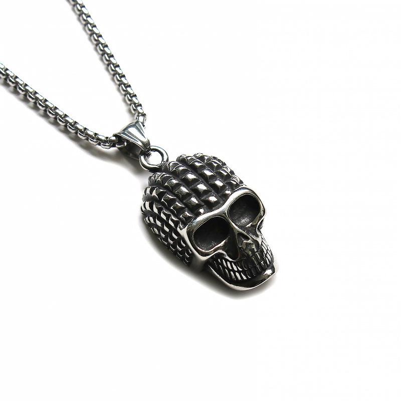 2024 Retro Skull Titanium Steel Pendant Necklace for Men - European American Style Half Face Stainless Steel Jewelry