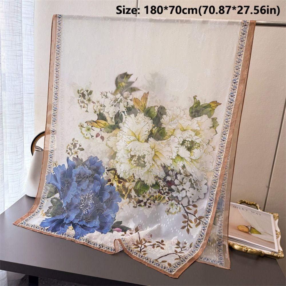 Soft Silk Scarves Peony Flower Female Shawl Wrap Fashion Women Head Scarf  Summer