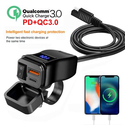 PD Dual QC3.0 Motorcycle USB Charger Fast Charging With Voltmeter Thermometer Digital Display Mobile Phone Charger Socket