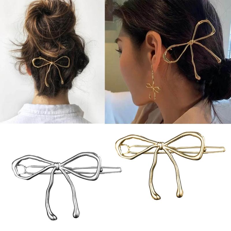 Elegant Bowknot Hairpin with a Twist Stylish Metal Hollow Barrettes Delicate Hair Accessories for Women Hair Decoration