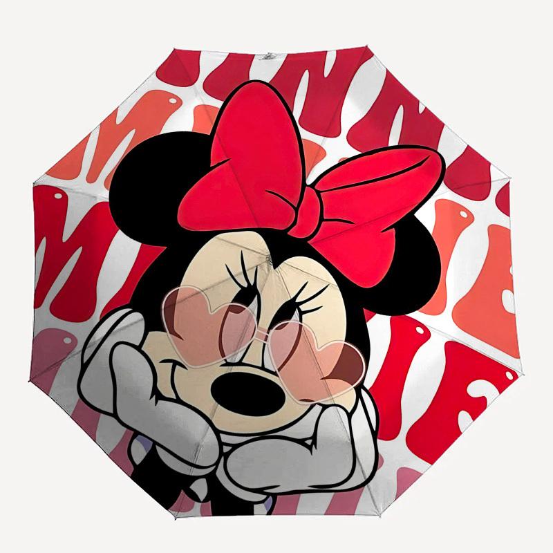 Minnie Mouse Heart Themed Automatic Opening and Closing Umbrella, Brightly Colored 8-rib Portable Umbrella, Suitable for Men and Women, A Perfect Gift