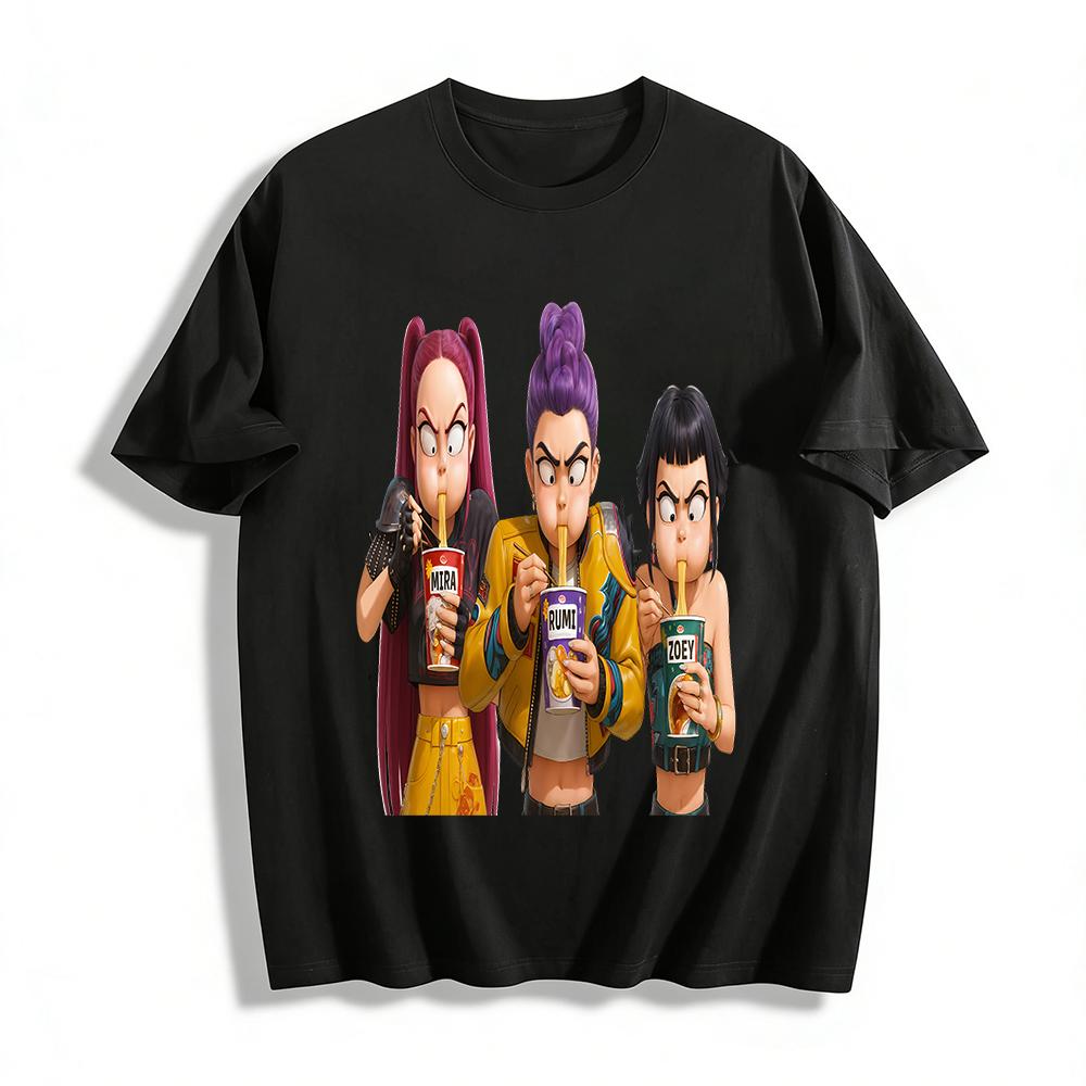 

Trendy Cool Girls Eating Instant Noodles Print Tops Street Style Sister Gang Graphic Casual Tees Pure cotton T-shirt XXS